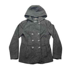 Jason Kole Wool Blend Peacoat Hooded Double Breasted Jacket Gray M Gorpcore‎